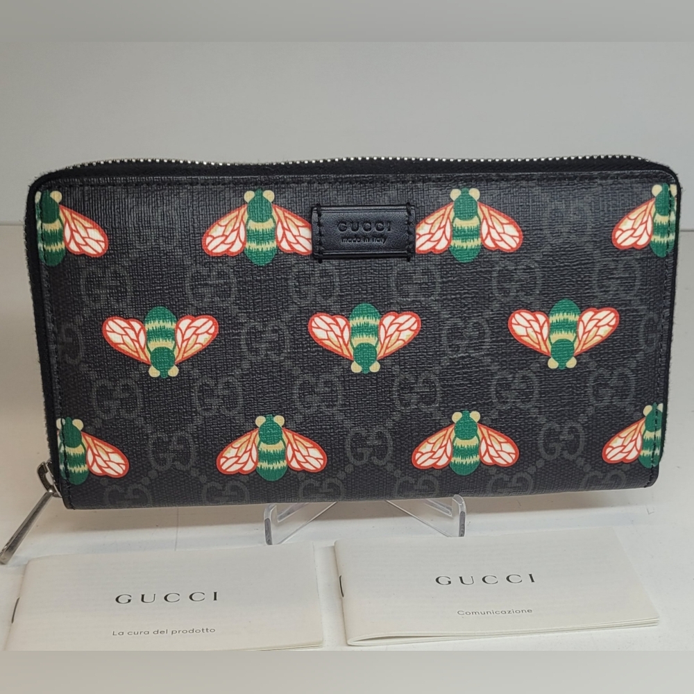 SOLD!!!Gucci Bestiary Black GG Coated Canvas Bee Wallet - Picture 2 of 11